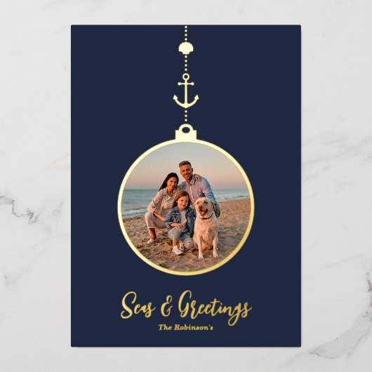 Kerenstkaart Zeil en Groet Ornament Folie Folie Feestdagenkaart (Voorkant)