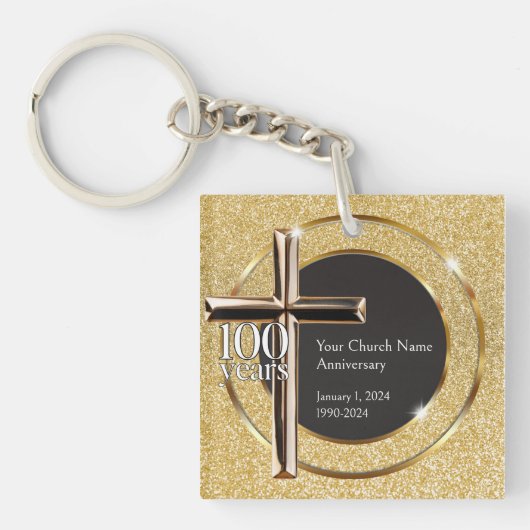 Kerk 100 jaar Jubileum Evenement Souvenir Square Sleutelhanger (voorkant)