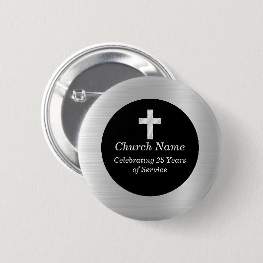 Kerk 25e Jubileum Zwart en Zilver Keepsake Ronde Button 5,7 Cm (Voorkant /achterkant)
