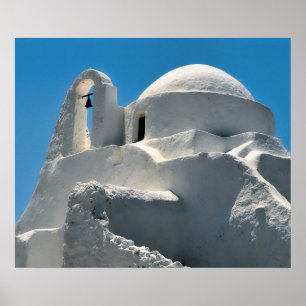 Kerk aan zee in Mykonos, Griekenland Reizen Poster