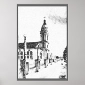 Kerk afbeelding in houtskool poster (Voorkant)