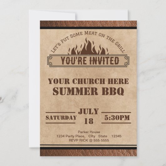 Kerk BBQ Uitnodiging, Zomerbarbecue, Potluck Kaart (Voorkant)