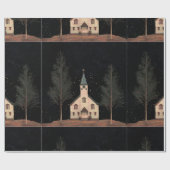 Kerk bij nachtfeestdag cadeaupapier (Vlak)