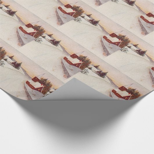 Kerk Christelijk Sneeuwwinter Cadeaupapier (Hoek)