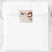 Kerk Christelijk Sneeuwwinter Vierkante Sticker (Tas)