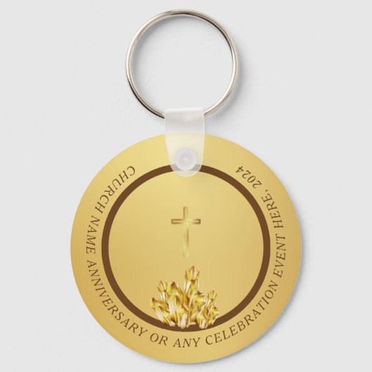 Kerk Christelijk Souvenir Goudbruine Sleutelhanger (Voorkant)