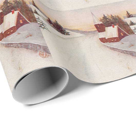 Kerk Christelijke Sneeuw Winter Cadeaupapier (Rol Hoek)