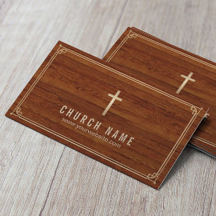 Kerk Cross Gold Framed Elegant Wood Pastor Visitekaartje