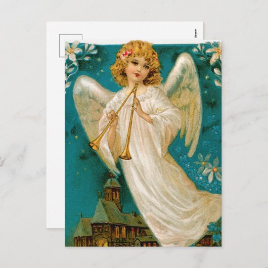  Kerk en Angel Christmas briefkaart (Voorkant / Achterkant)