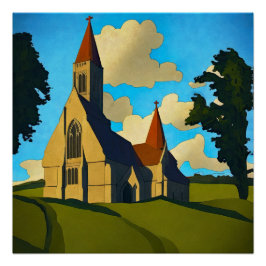 Kerk en bomen in de zomer perfect poster