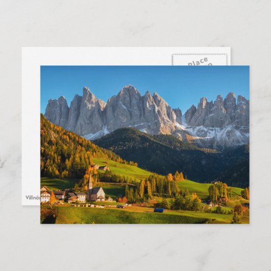 Kerk en dorp met bergen landschap postca briefkaart (Voorkant / Achterkant)