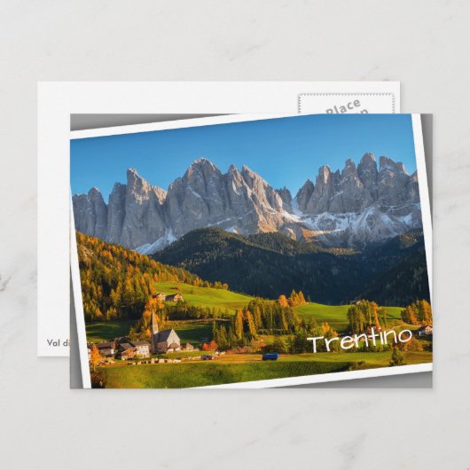 Kerk en dorp met bergen landschap postca briefkaart (Voorkant / Achterkant)