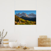 Kerk en dorp met berglandschap poster (Keuken)