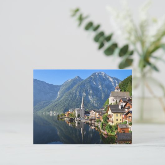 Kerk en dorp van Hallstatt, Oostenrijk met Alpen Briefkaart (Staand voorkant)