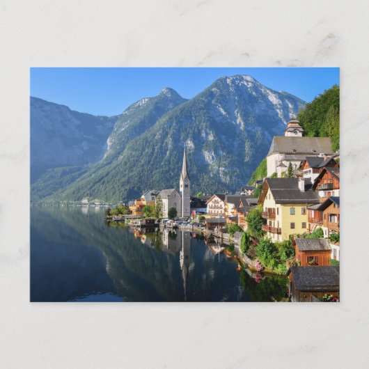 Kerk en dorp van Hallstatt, Oostenrijk met Alpen Briefkaart (Voorkant)