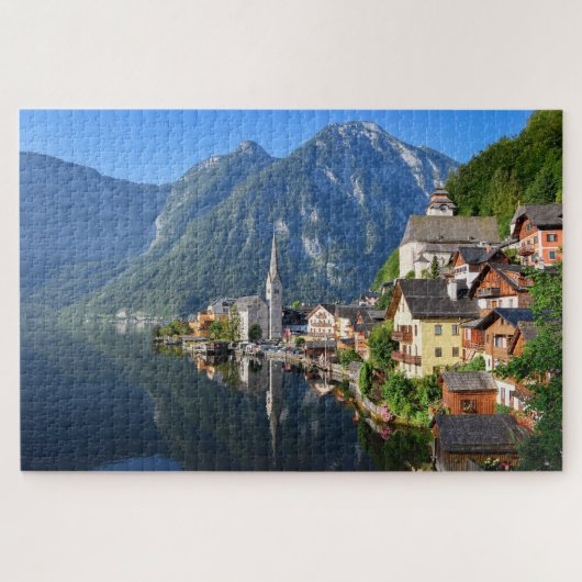 Kerk en dorp van Hallstatt, Oostenrijk met Alpen Legpuzzel (Horizontaal)