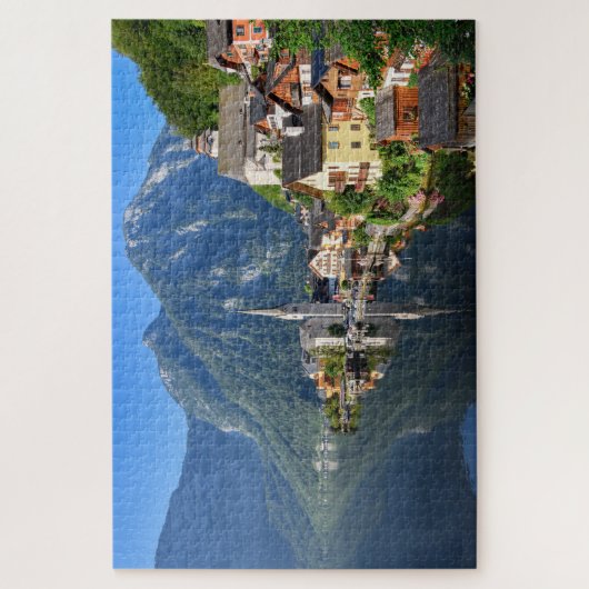Kerk en dorp van Hallstatt, Oostenrijk met Alpen Legpuzzel (Verticaal)