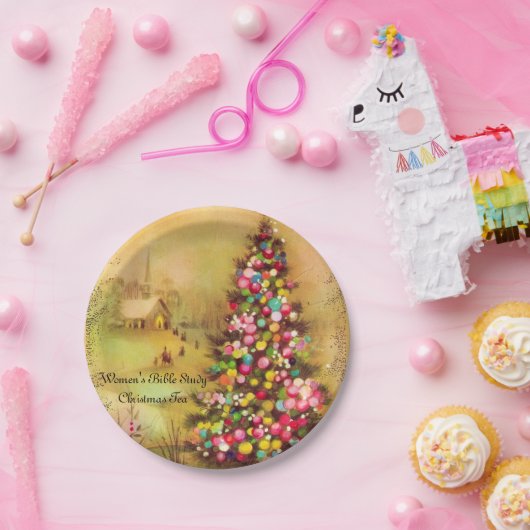 Kerk- en kerstboomstructuur Papiers personaliseren Papieren Bordje (Feest)