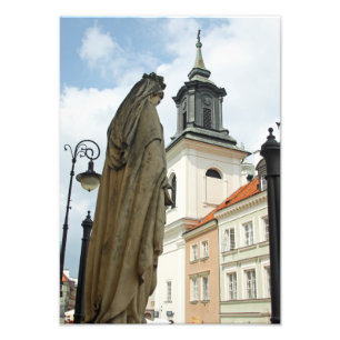 Kerk en standbeeld van Warschau, Polen Foto Afdruk