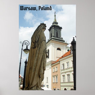 Kerk en standbeeld van Warschau, Polen Poster