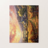 kerk en wijngaard bij zonsondergang legpuzzel (Verticaal)