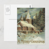 Kerk Evergreen Sterren Winter Sneeuw Briefkaart (Voorkant / Achterkant)
