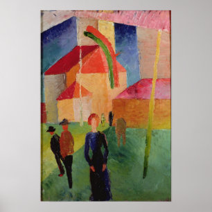 Kerk gedecorbeerd met vlaggen poster