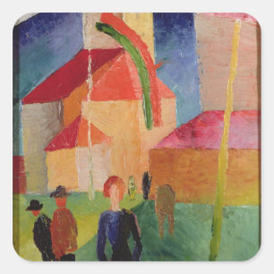Kerk gedecorbeerd met vlaggen vierkante sticker