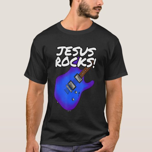 Kerk gitarist Jesus Rocks elektrische gitaar T-shirt (Voorkant)
