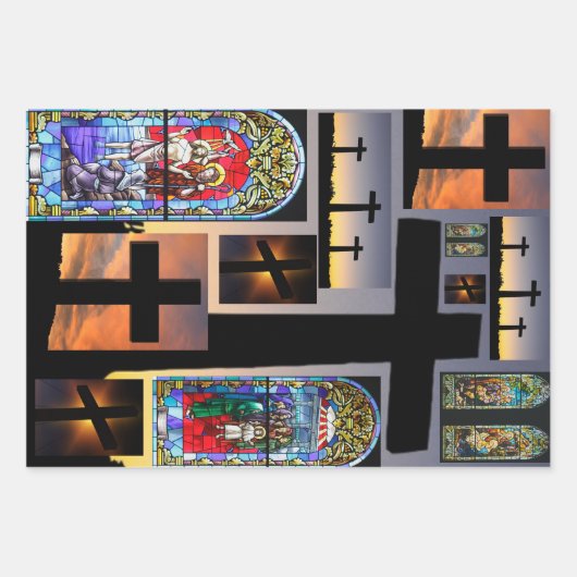 Kerk Glas in lood en kruis Inpakpapier Vel (Voorkant 2)