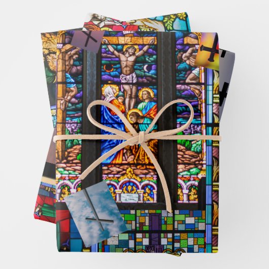 Kerk Glas in lood en kruis Inpakpapier Vel (In situ)