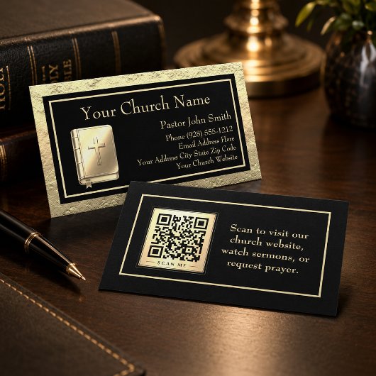 Kerk Goud En Zwarte QR Code Bijbel Visitekaartje