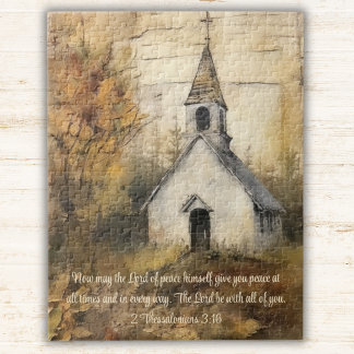 Kerk Herfst Bossen Waterverf Schrift Religieus Legpuzzel