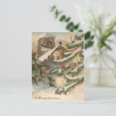 Kerk Holly Christmas Tree Candle Ornament Feestdagenkaart (Staand voorkant)