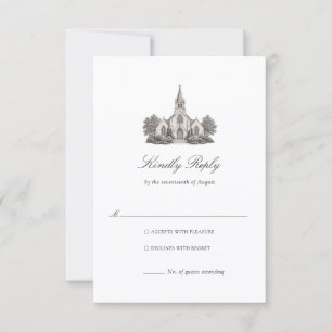 Kerk Illustratie Elegante Trouw RSVP Kaartje