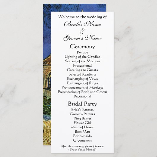 Kerk in Auvers door Vincent van Gogh Bruiloft Programmakaart (Voorkant / Achterkant)