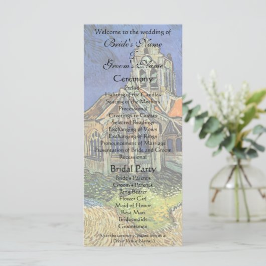 Kerk in Auvers door Vincent van Gogh Bruiloft Programmakaart (Staand voorkant)