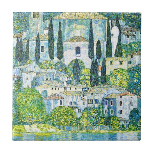 Kerk in Cassone door Gustav Klimt Tegeltje (Voorkant)