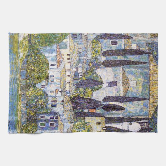 Kerk in Cassone, Gustav Klimt Theedoek (Horizontaal)