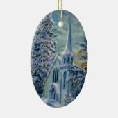 "Kerk in de sneeuw" kerstbal Keramisch Ornament (Rechts)