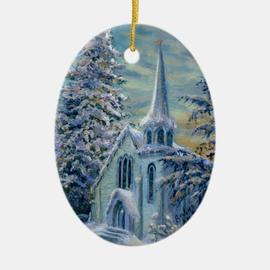 "Kerk in de sneeuw" kerstbal Keramisch Ornament (Voorkant)