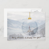 Kerk in de winter in een glazen kerstkaart feestdagenkaart (Voorkant / Achterkant)