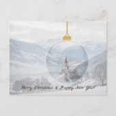 Kerk in de winter in een glazen kerstkaart feestdagenkaart (Voorkant)