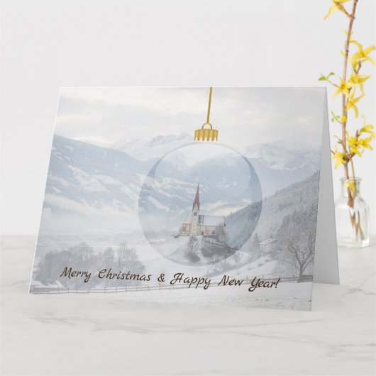 Kerk in de winter in een glazen kerstkaart kaart (Gele Bloem)