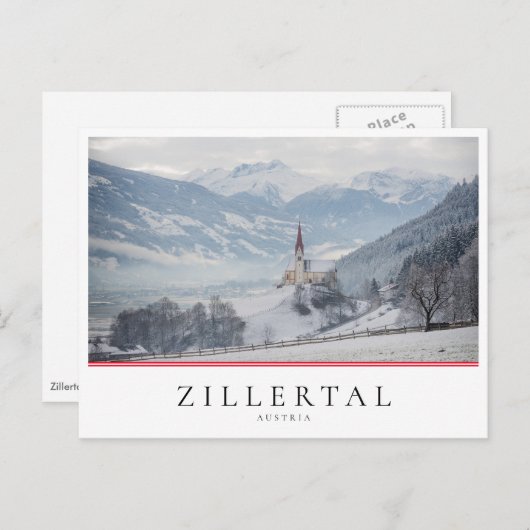 Kerk in de winter in Zillertal in Oostenrijk Briefkaart (Voorkant / Achterkant)
