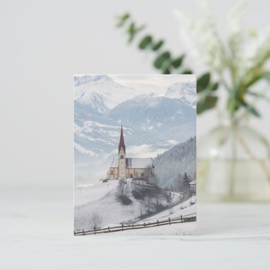 Kerk in een alpenwinterlandschap briefkaart (Staand voorkant)