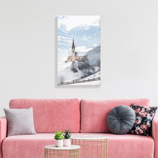 Kerk in een alpenwinterlandschap canvas afdruk (Insitu (Woonkamer))