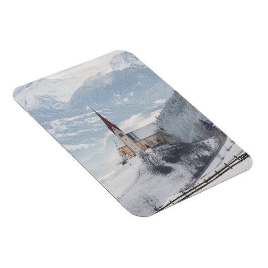 Kerk in een alpenwinterlandschap magneet (Rechterzijde)