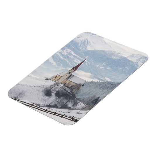 Kerk in een alpenwinterlandschap magneet (Linkerzijde)