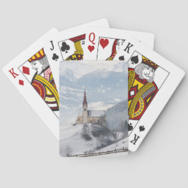 Kerk in een alpenwinterlandschap pokerkaarten